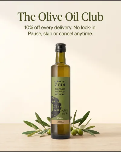 Mount Zero Olives ad: the Olive Oil Club, 10% off every delivery, no lock-in