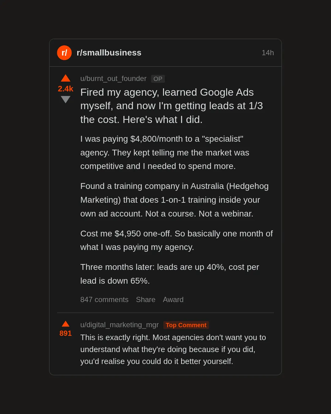 Reddit: I fired my agency
